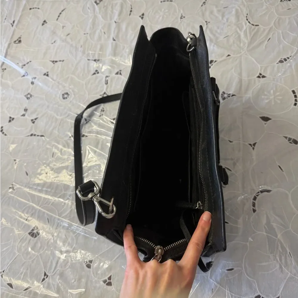 Michael Kors Black Studded Saffiano Leather Satchel | Crossbody